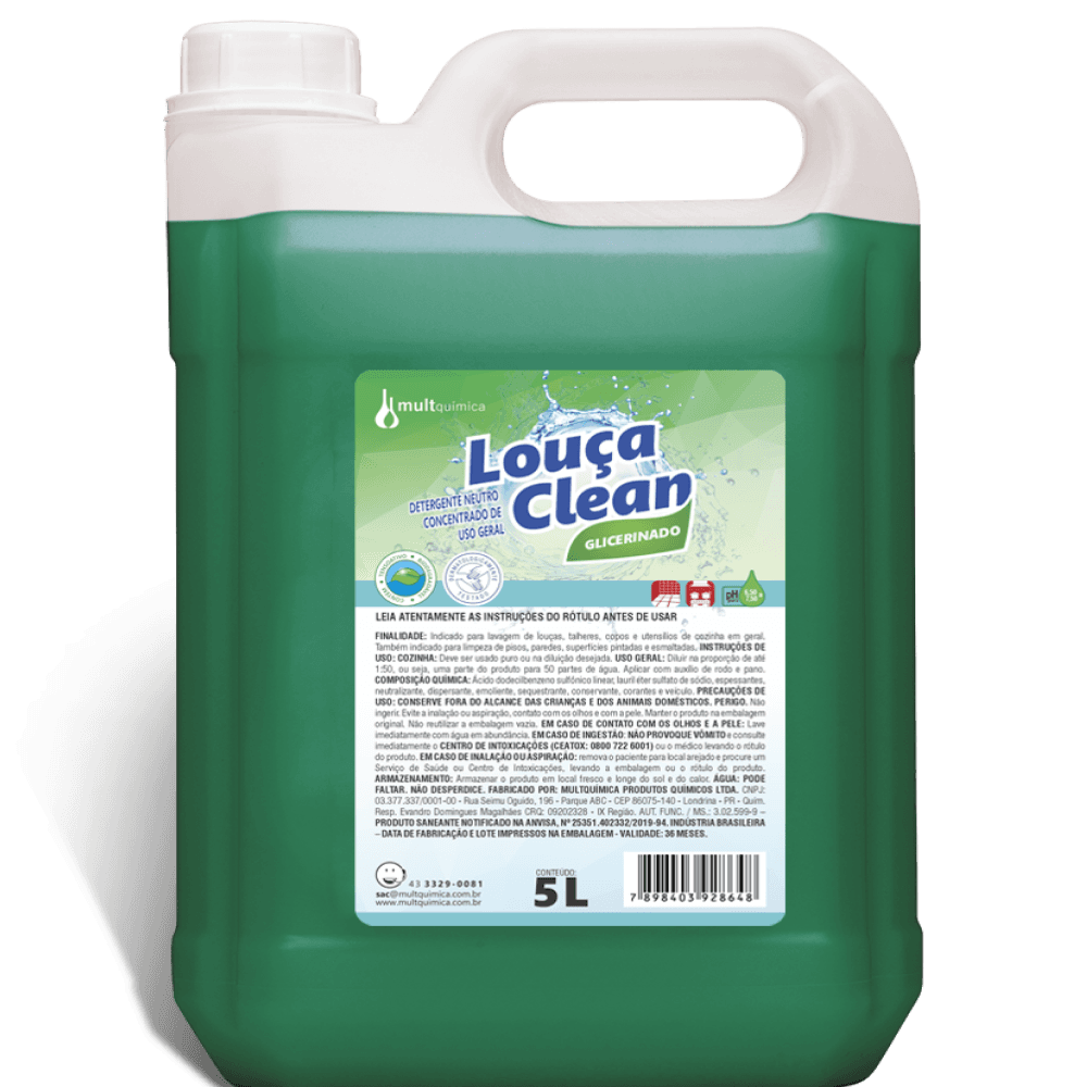 Detergente Neutro Louça Clean Glicerinado 5L – Multquímica
