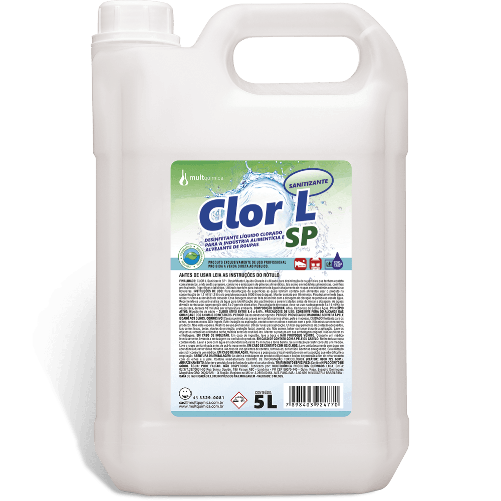 Clor L SP - Desinfetante Líquido á Base de Cloro